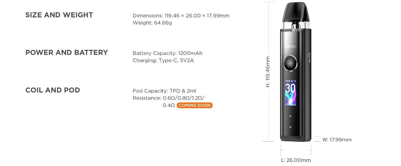 Geekvape Wenax Q Pro Pod Vape Kit - Specifications