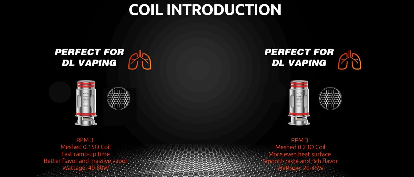 Smok RPM 3 coils, including 0.15Ω and 0.23Ω DTL options