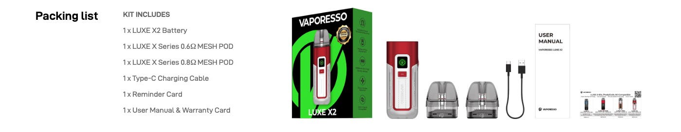 Vaporesso Luxe X2 Pod Vaping Kit - What's in the box?