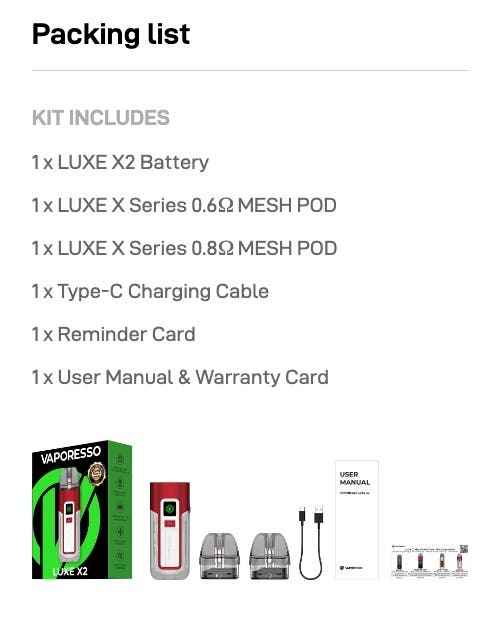 Vaporesso Luxe X2 Pod Vaping Kit - What's in the box?