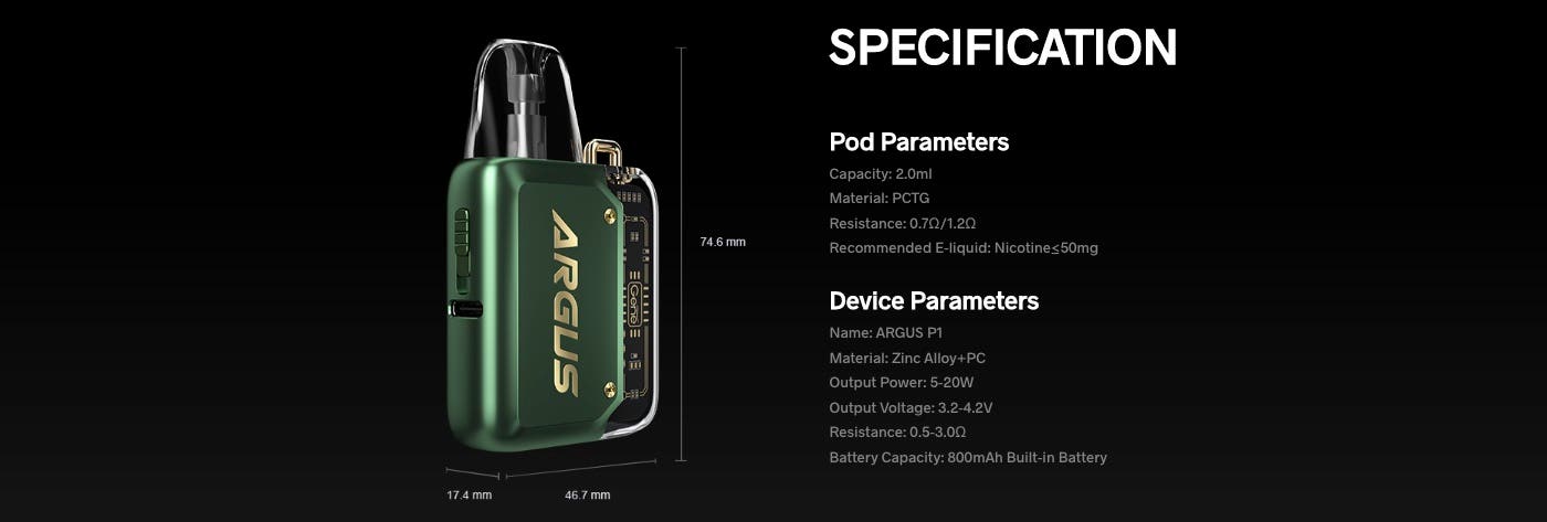 VooPoo Argus P1 Pod Kit - Specifications