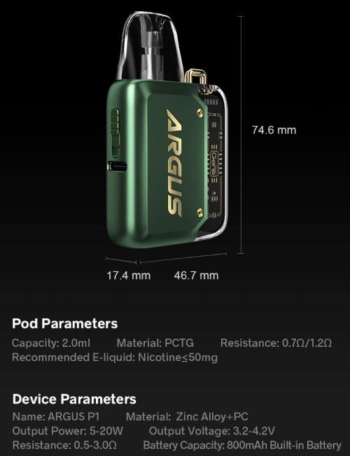 VooPoo Argus P1 Pod Kit - Specifications