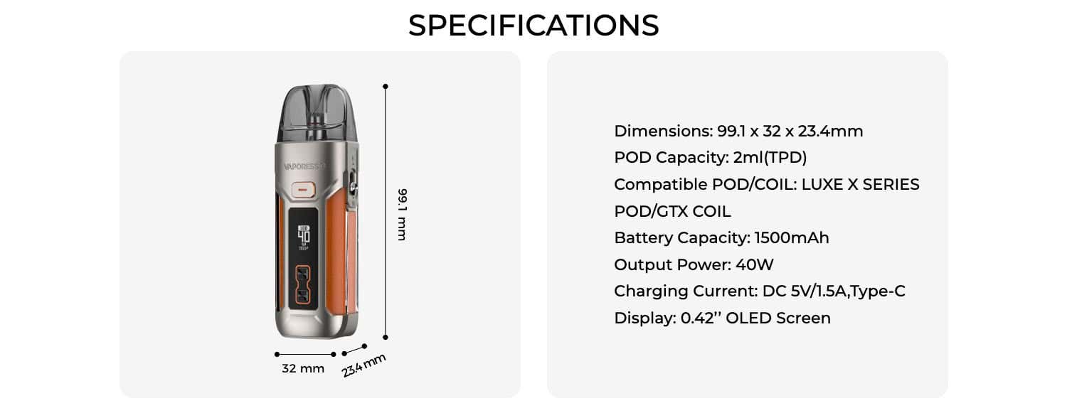 Vaporesso Luxe X Pro Pod Vape Kit - Specifications
