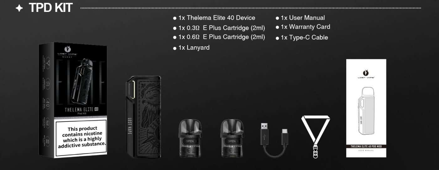 Lost Vape Thelema Elite 40 Pod Kit - What's in the TPD Kit Box?