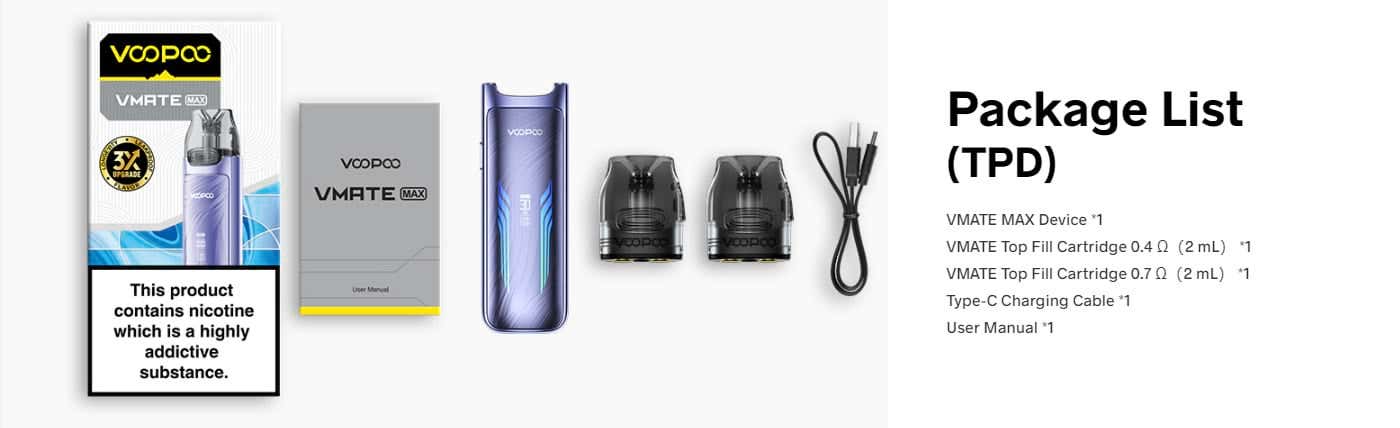 VooPoo VMATE Max Pod Vape Kit - TPD What's in the Box?