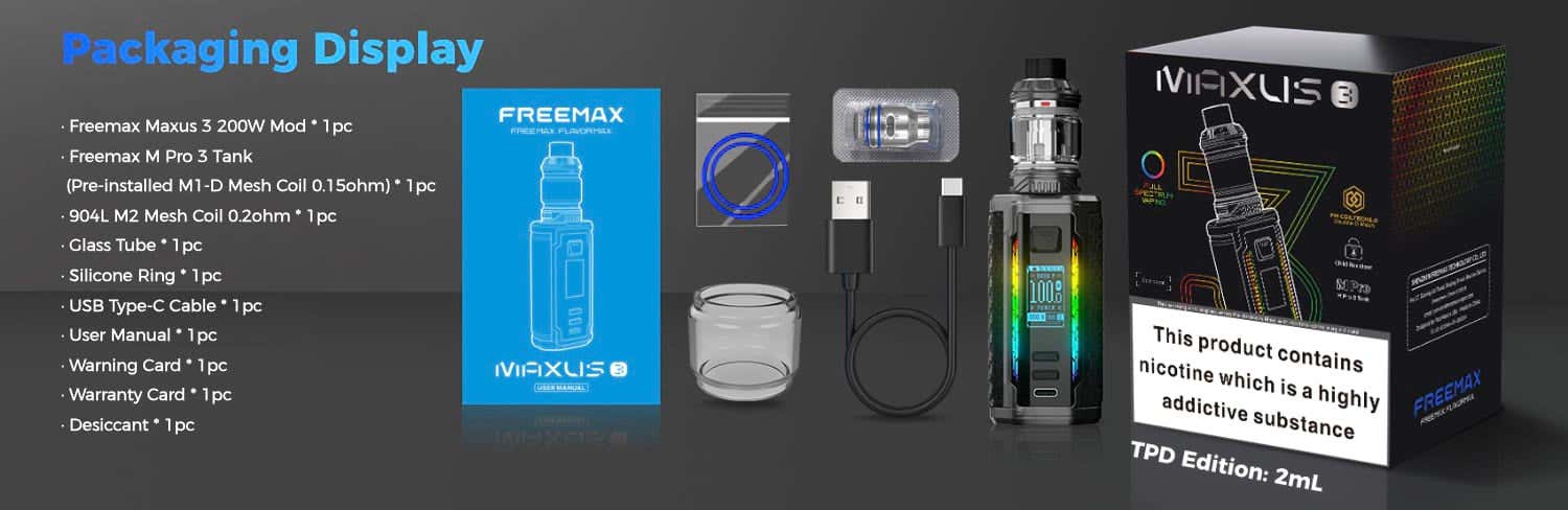 Freemax Maxus 3 200w Vape Kit - What's in the box?