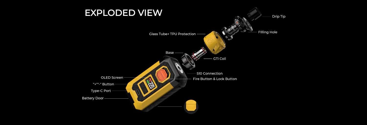 Vaporesso Armour Max 220w Vape Kit - Exploded view of parts