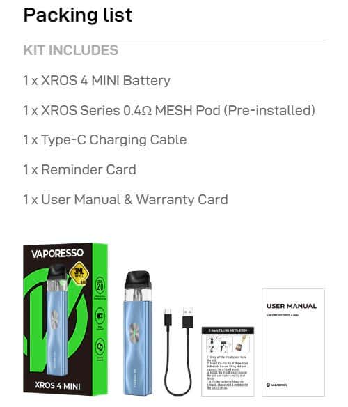 Vaporesso XROS 4 Mini Pod Kit - TPD What's in the Box?