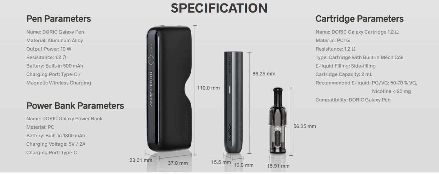 VooPoo Doric Galaxy Pod Kit - Specification