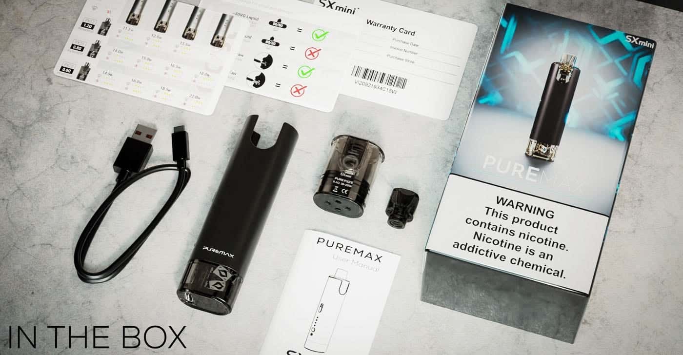 SXmini PureMax Pod Vape Kit - What's in the box?