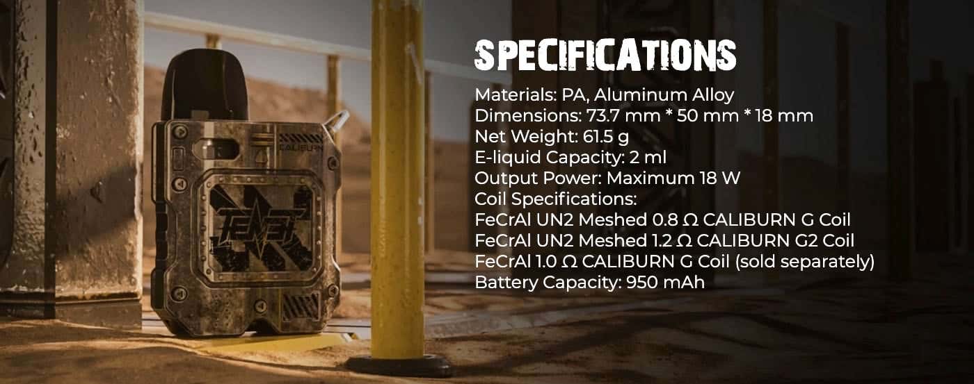 Uwell Caliburn Tenet Koko Pod Kit - Specifications