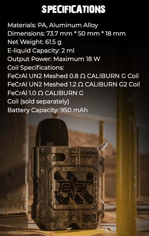 Uwell Caliburn Tenet Koko Pod Kit - Specifications