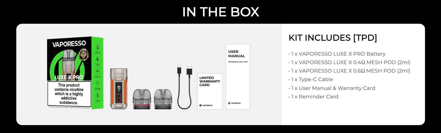Vaporesso Luxe X Pro Pod Vape Kit - What's in the box?