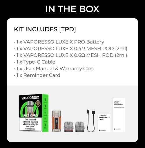 Vaporesso Luxe X Pro Pod Vape Kit - What's in the box?