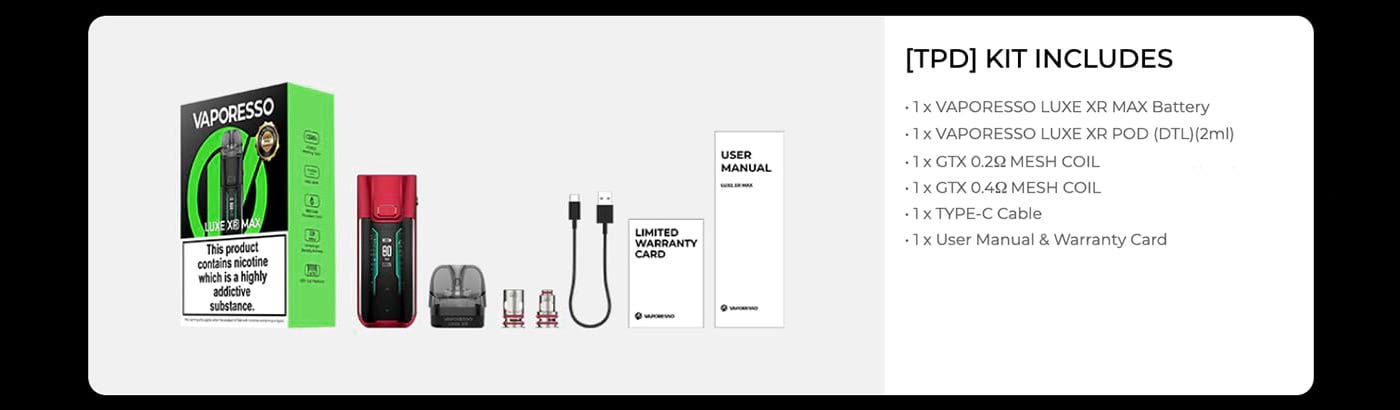 Vaporesso Luxe XR Max Pod Vape Kit - What's in the box?