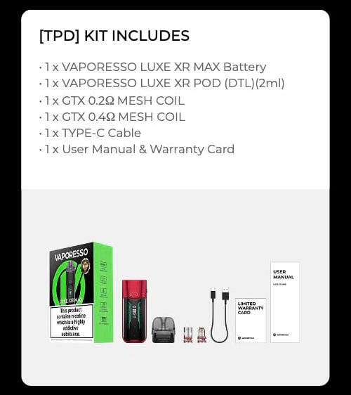 Vaporesso Luxe XR Max Pod Vape Kit - What's in the box?