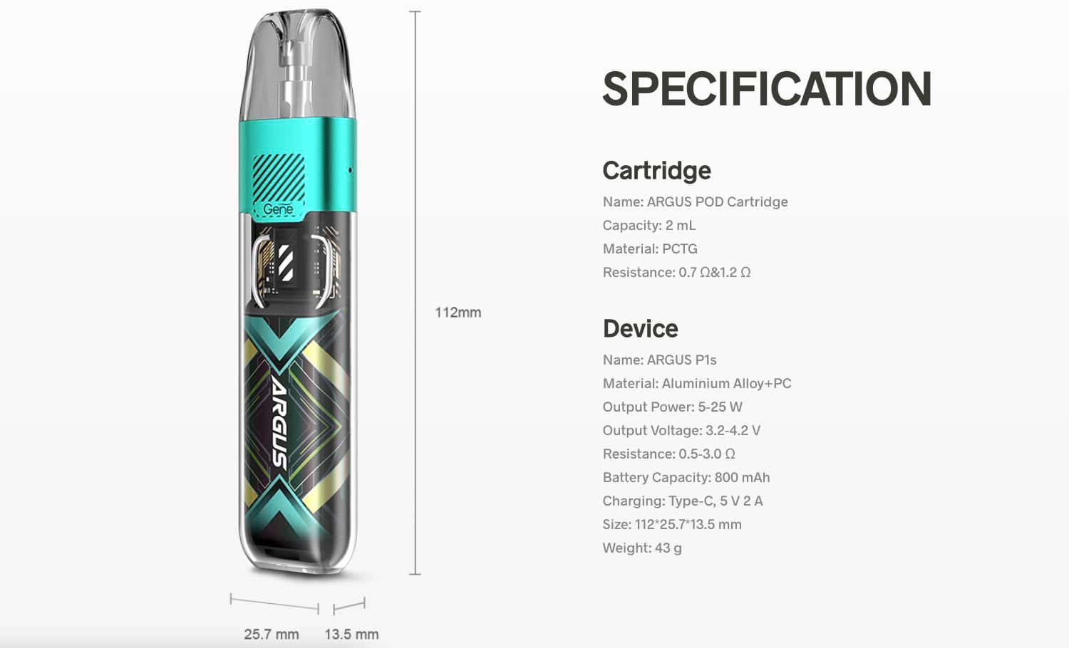 Voopoo Argus P1S Pod Vape Kit - Specifications
