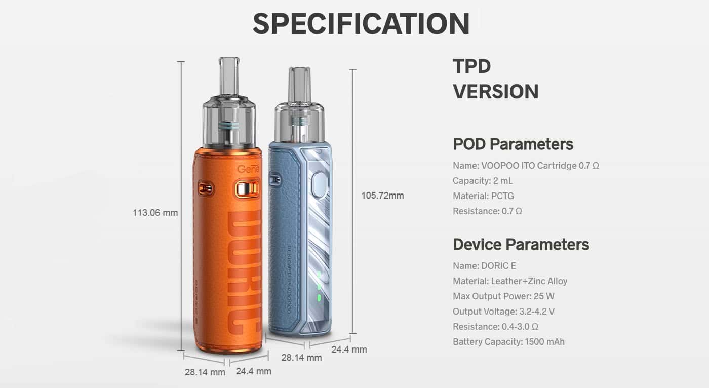 VooPoo Doric E Pod Vape Kit - Specification