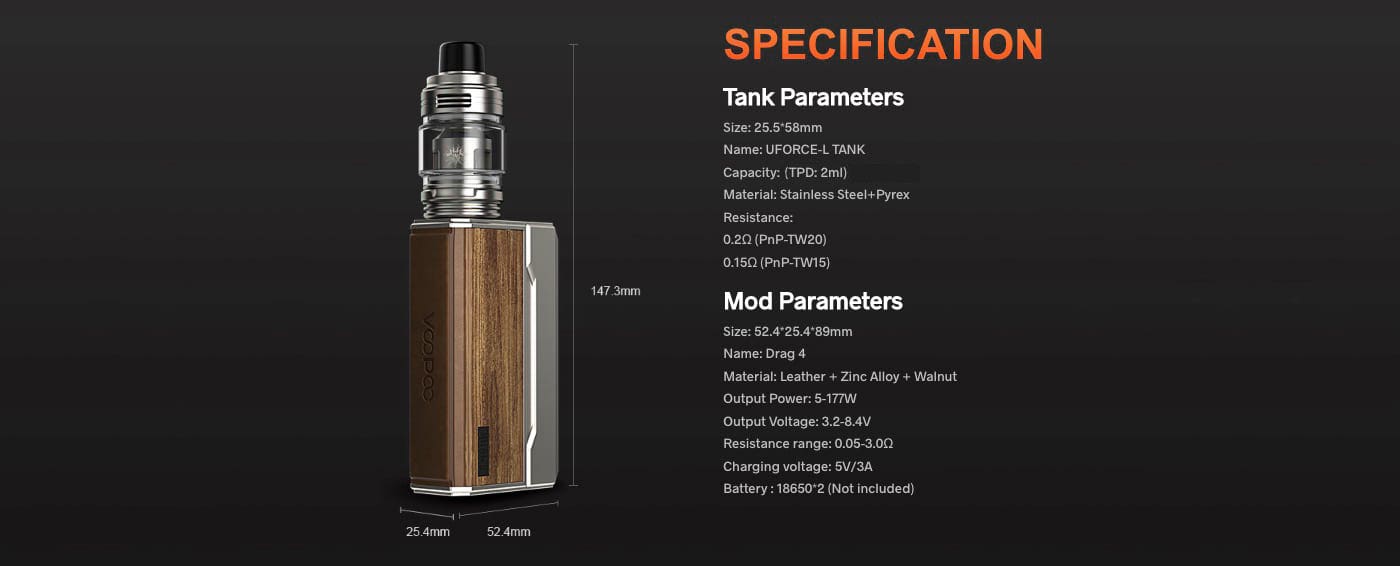Voopoo Drag 4 Kit - Specifications