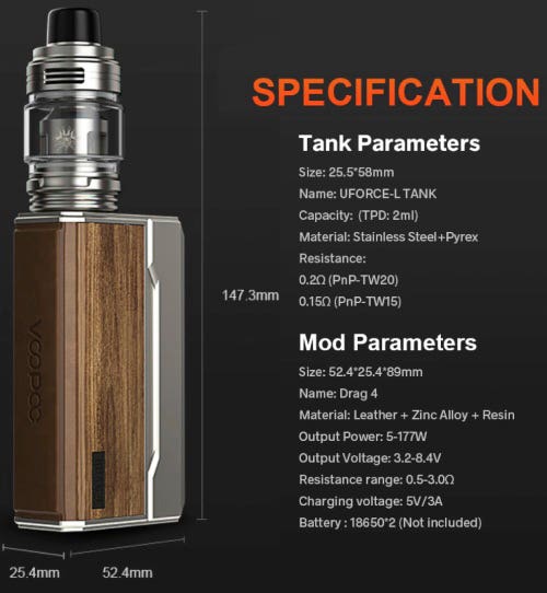Voopoo Drag 4 Kit - Specifications