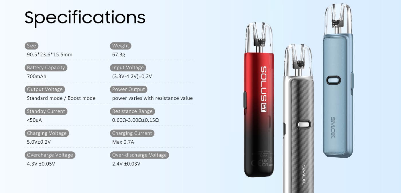 SMOK Solus GT Pod Vape Kit - Specifications