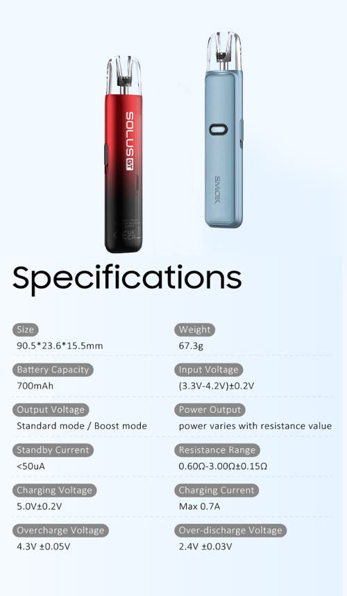 SMOK Solus GT Pod Vape Kit - Specifications