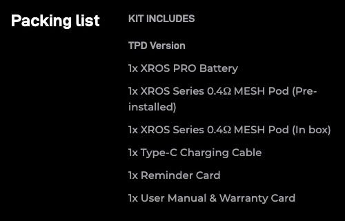 Vaporesso XROS Pro Pod Kit - What's in the box?