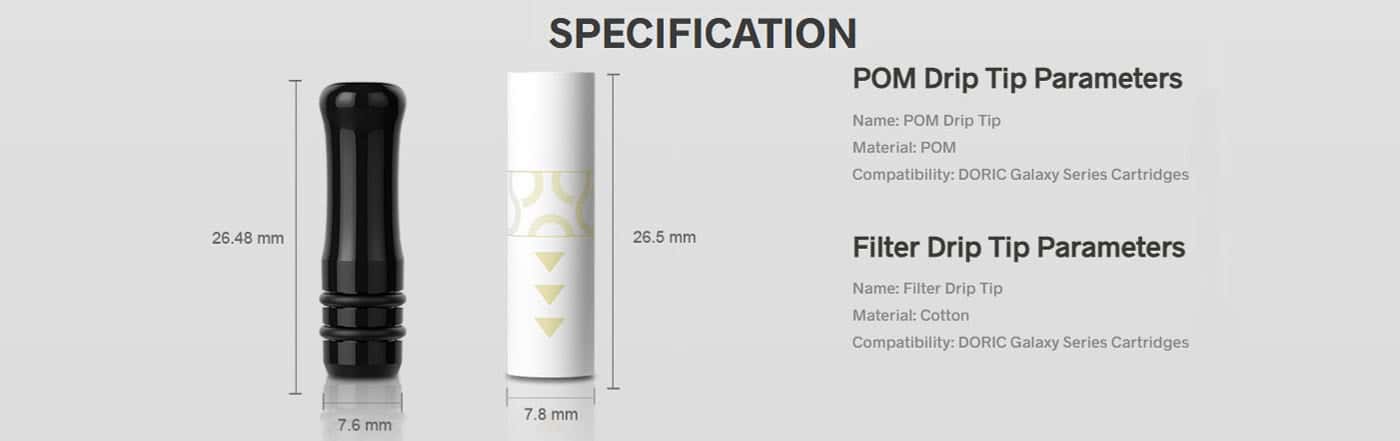 VooPoo Doric Galaxy Pod Kit - Drip Tip Parameters