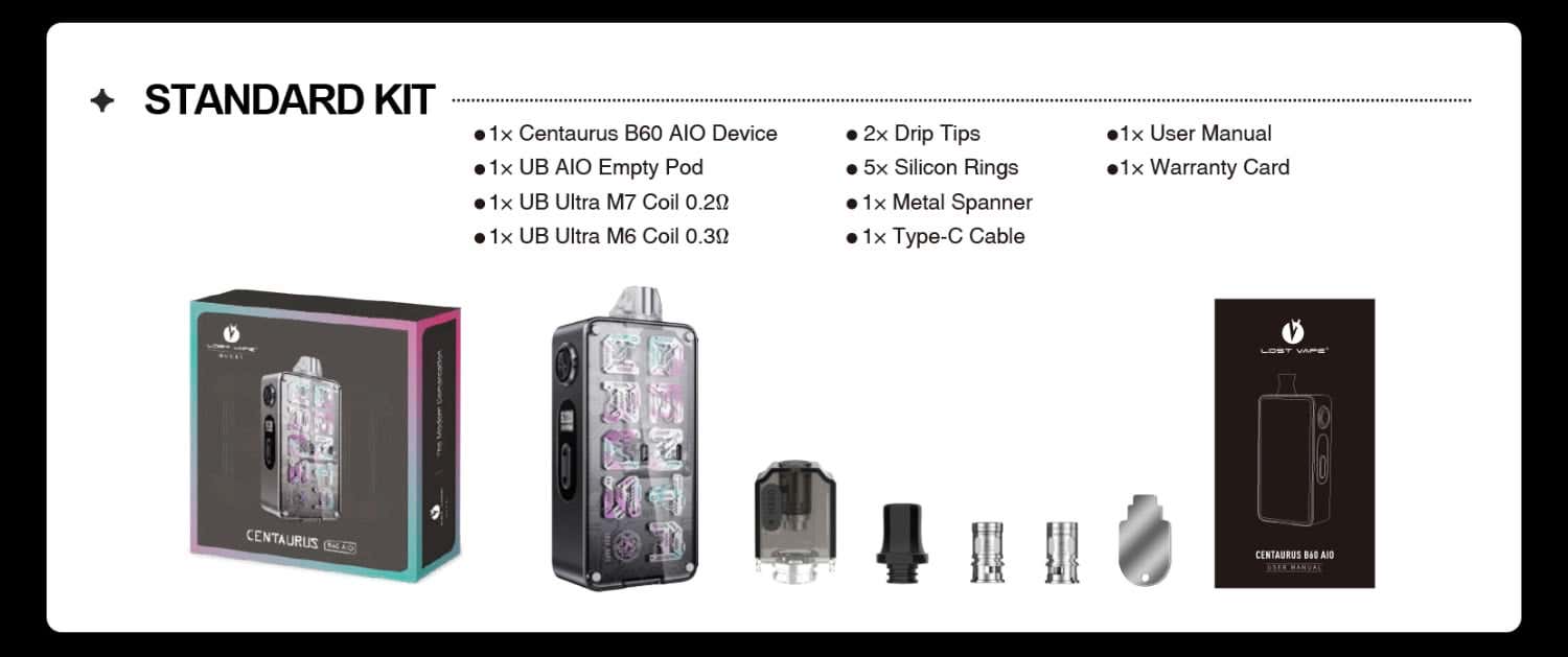 Lost Vape Centaurus B60 AIO Pod Mod Vape Kit - What's in the box?
