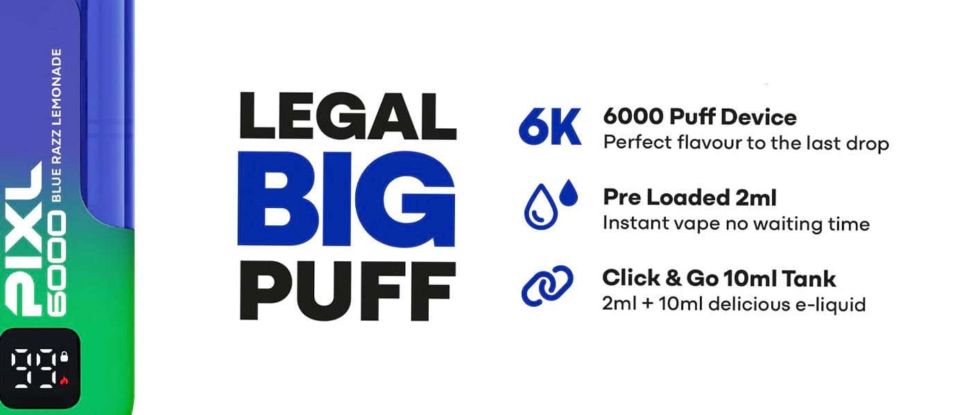 PIXL 6000 Disposable Vape Kit - Legal Big Puff Key Features