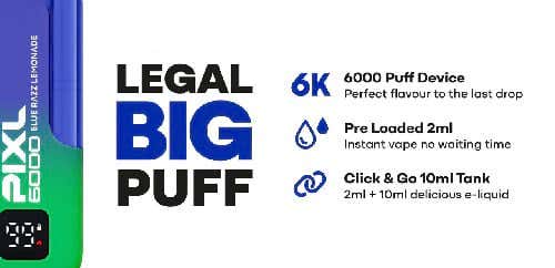 PIXL 6000 Disposable Vape Kit - Legal Big Puff Key Features