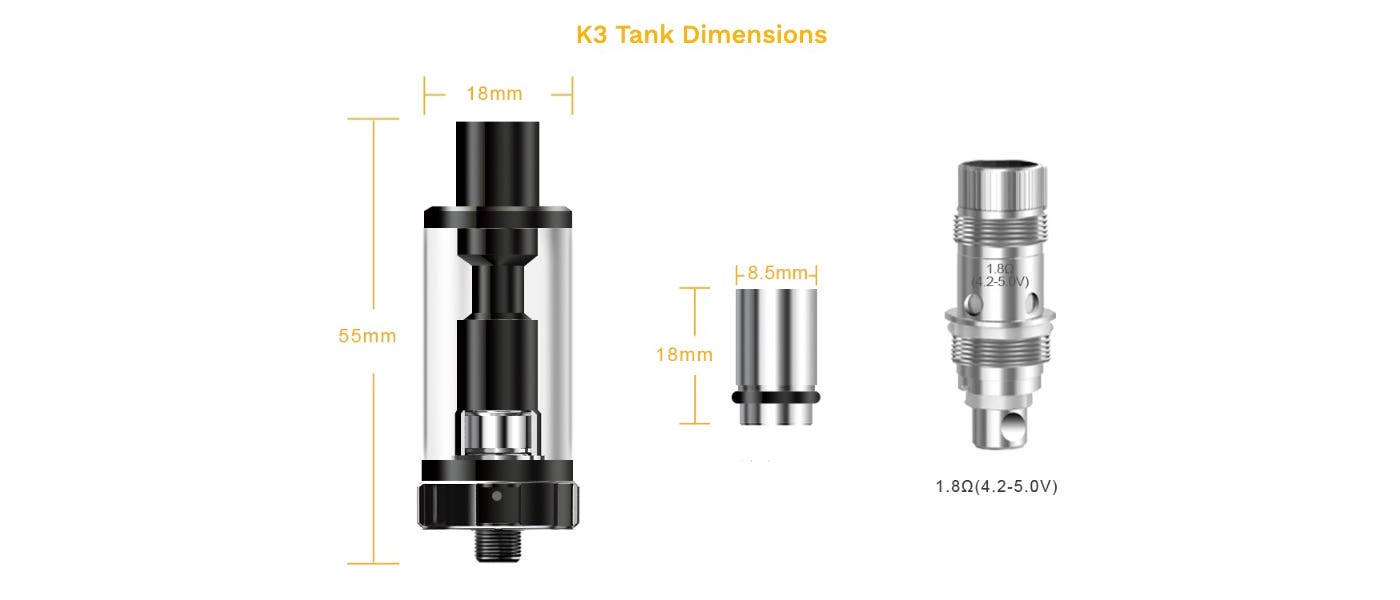 Aspire K3 Tank - Dimensions