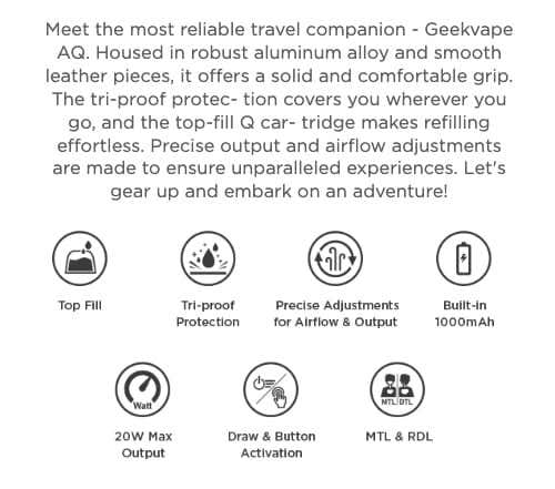 Geekvape AQ (Aegis Q) Pod Vape Kit - Highlights and features
