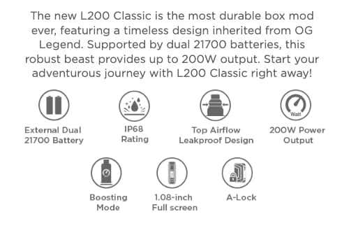 Geekvape L200 Classic Kit - Features and highlights
