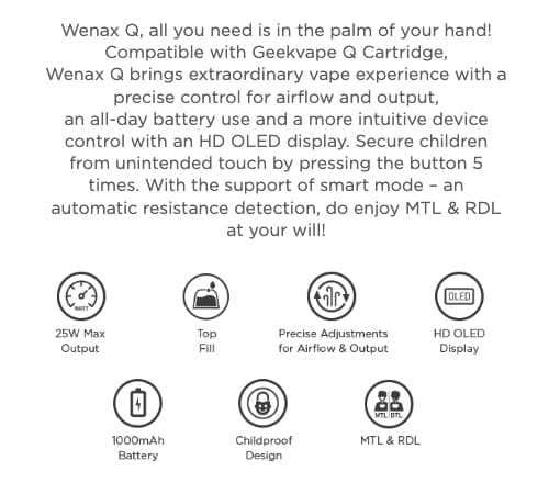 Geekvape Wenax Q Pod Vape Kit - Key features