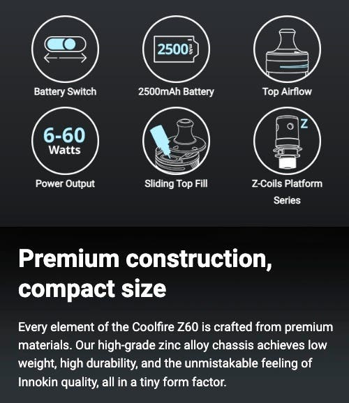 Innokin Coolfire Z60 Vaping Kit - Premium construction, compact size