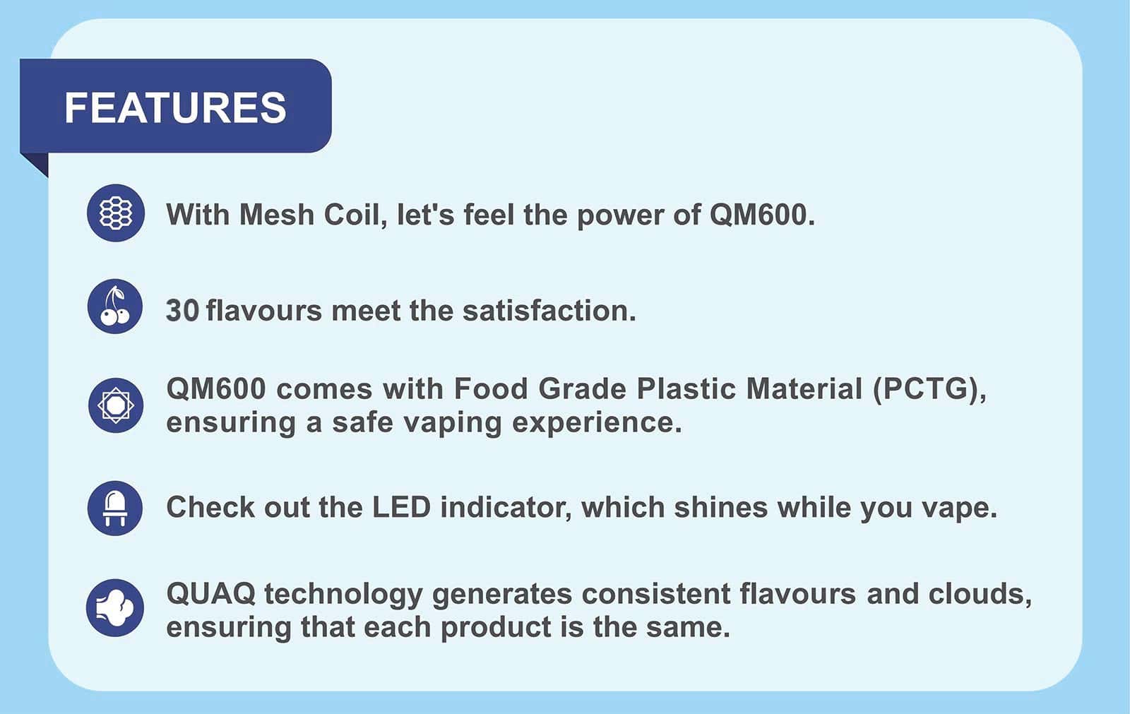 Lost Mary QM600 Disposable Vape Kit 10 Pack - Features