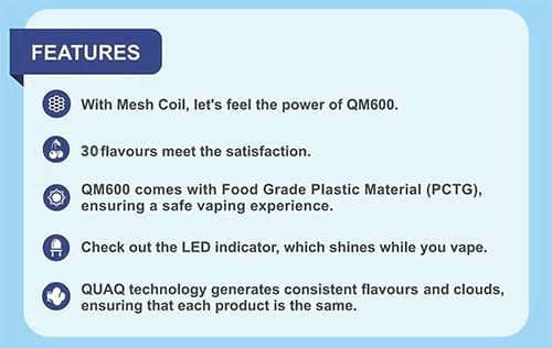 Lost Mary QM600 Disposable Vape Kit 10 Pack - Features