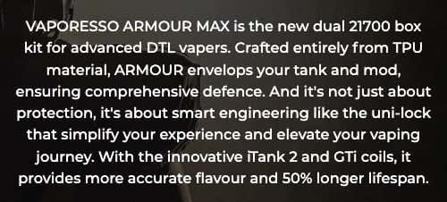Vaporesso Armour Max Kit - Dual 21700 box kit for advanced DTL vapers