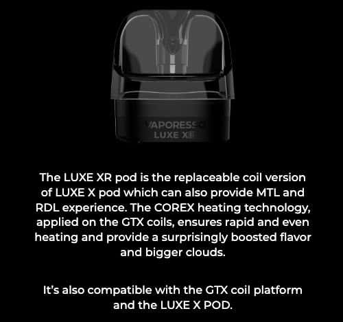 Vaporesso Luxe XR Max Pod Vape Kit - Luxe XR Pod, replaceable coil pod
