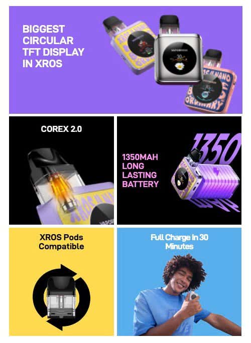 Vaporesso XROS 4 Nano Pod Kit - Key features and highlights