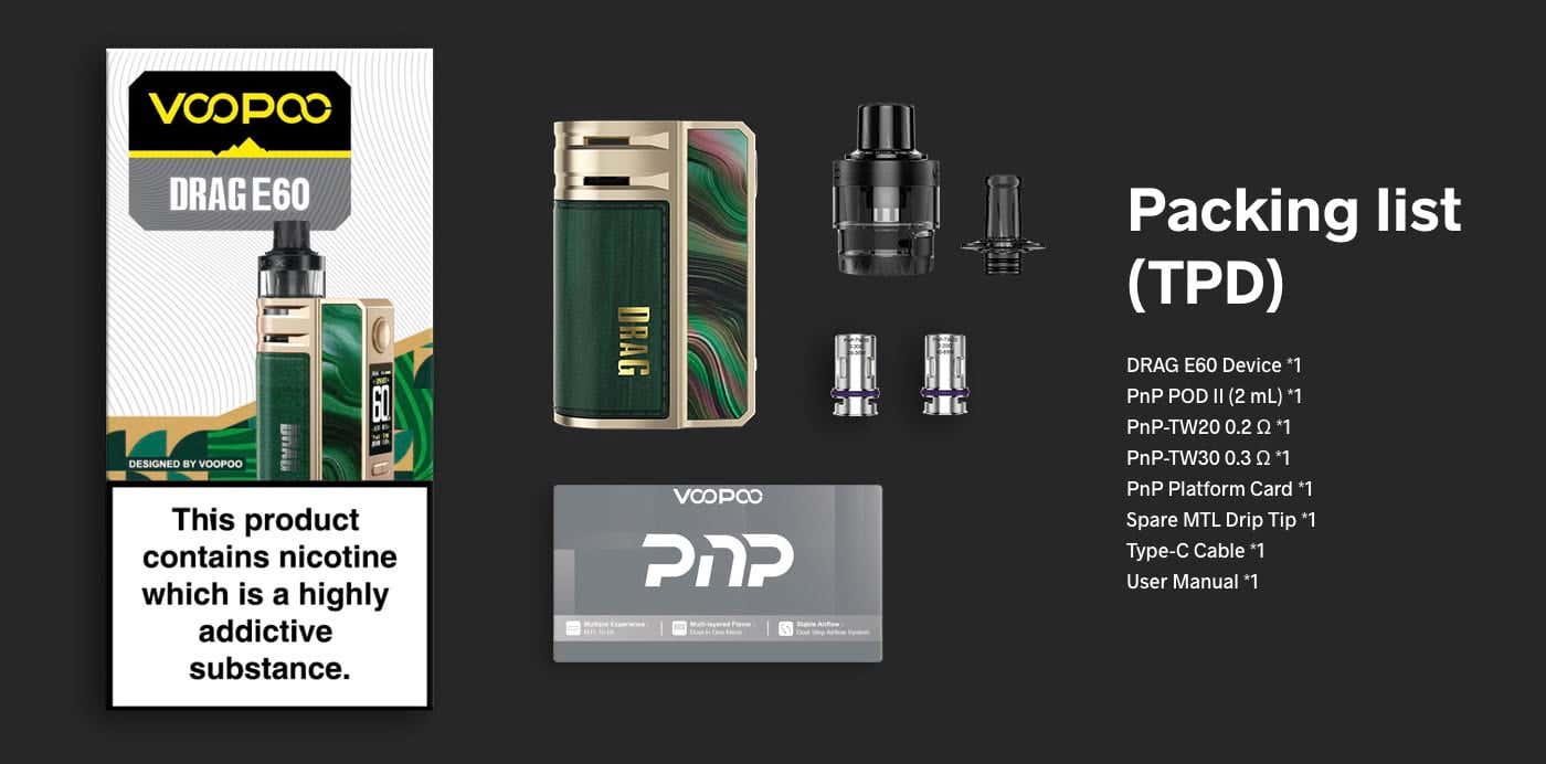 Voopoo Drag E60 pod vape kit - Package list