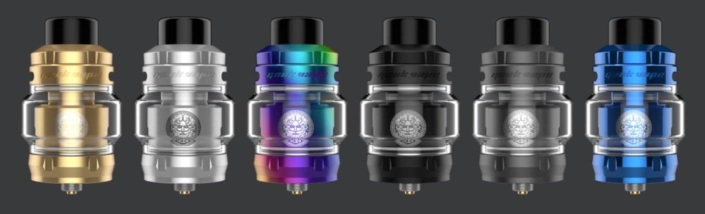 Geekvape Z Max Tank Available in black, blue, gold, gunmetal, rainbow and stainless steel.