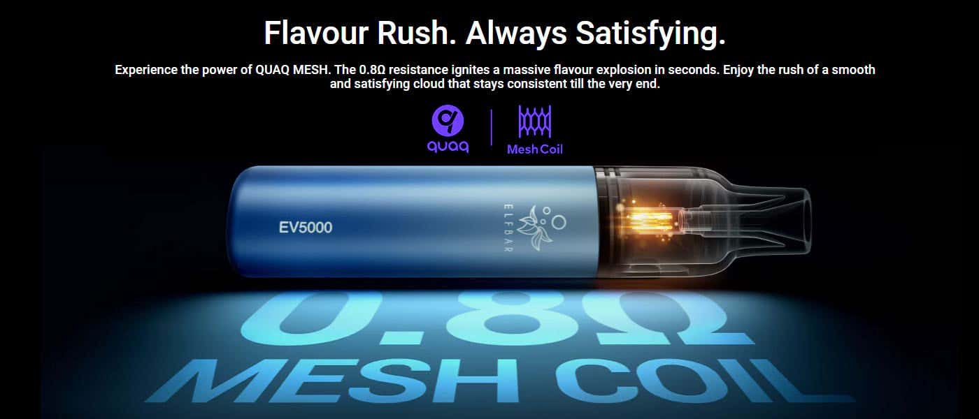 Elf Bar EV5000 Refillable Disposable Kit - Flavour Rush, Always Satisfying