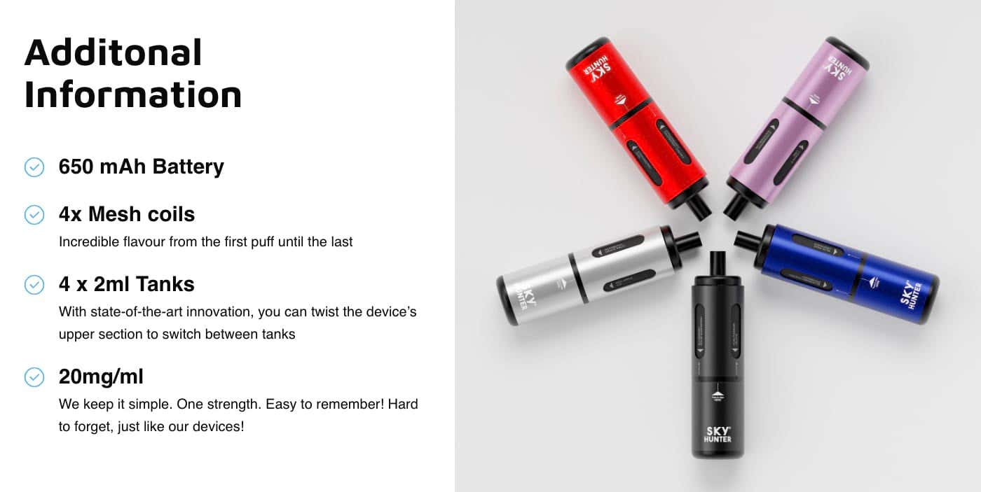 Sky Hunter Twist Slim 2600 Prefilled Pod Kit - Additional information