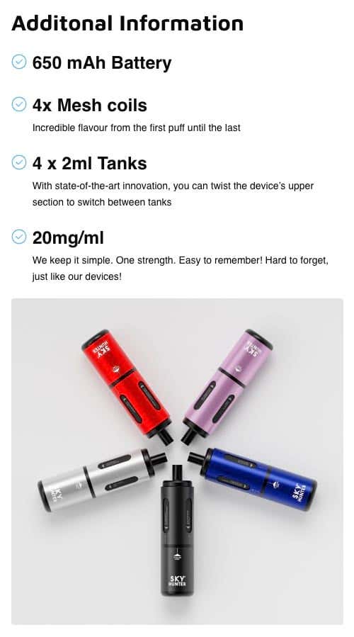 Sky Hunter Twist Slim 2600 Prefilled Pod Kit - Additional information