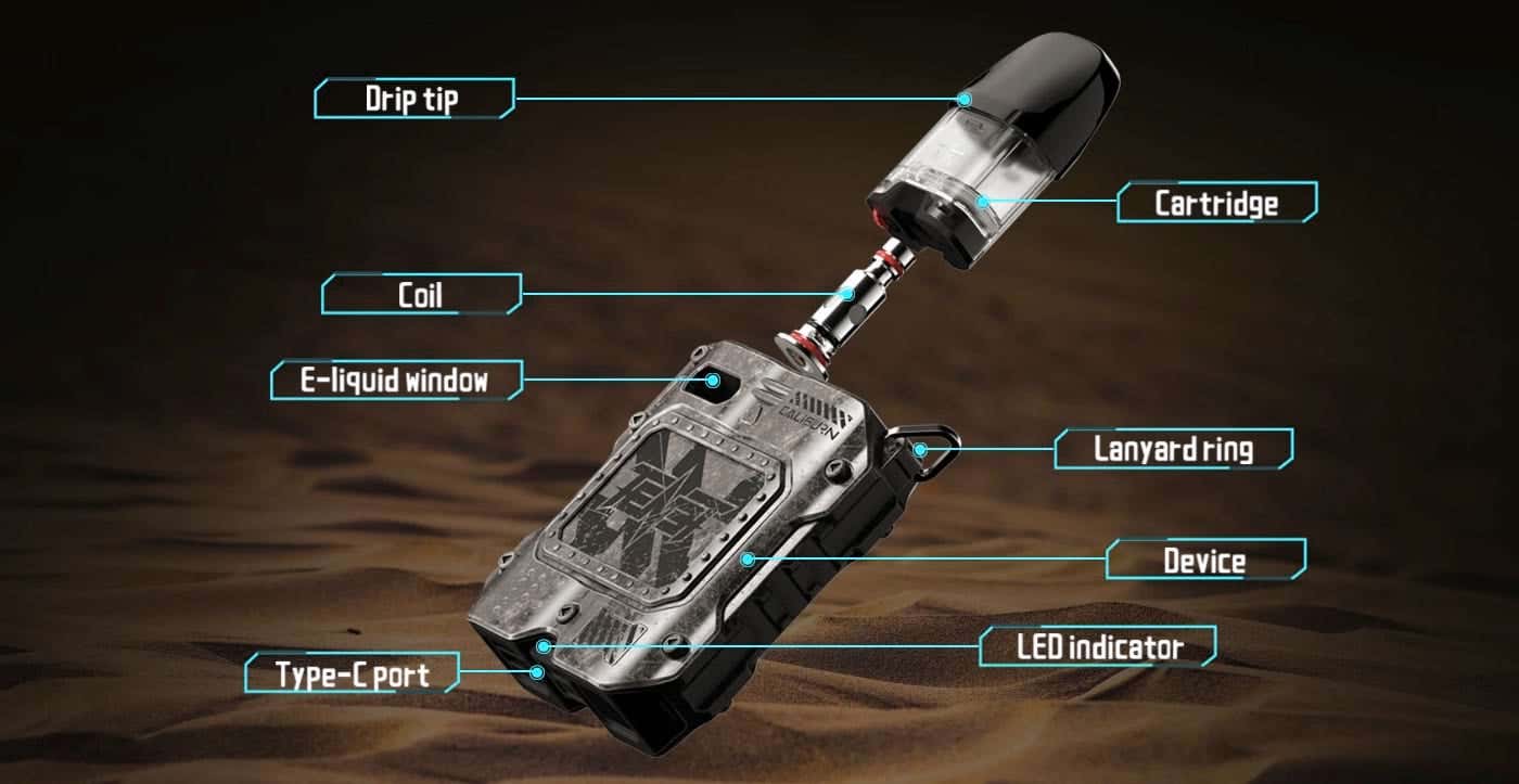 Uwell Caliburn Tenet Koko Pod Kit - Exploded parts view