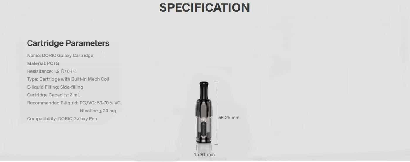 VooPoo Doric Galaxy Replacement Pod Cartridge - Specifications