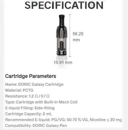 VooPoo Doric Galaxy Replacement Pod Cartridge - Specifications