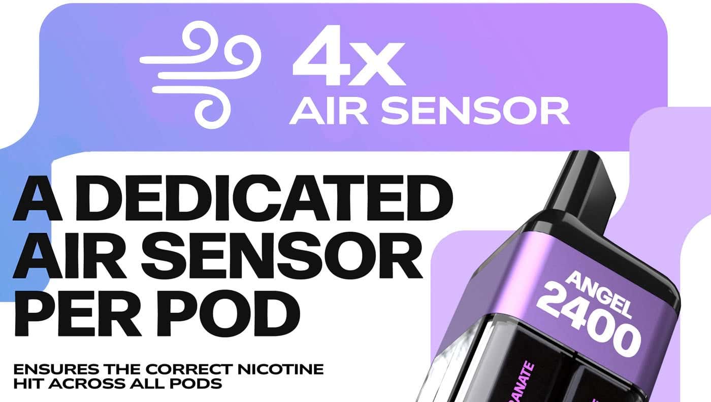 Angel 2400 Rechargeable Disposable Pod Kit - A Dedicated Air Sensor Per Pod